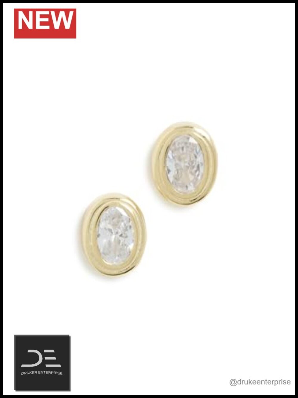 Round Cubic Zirconia Stud Earrings 14K Vermeil Gold Post Closure